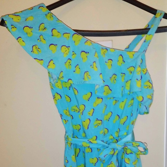 (KIDS)Ruffle Layer Dress(Blue w/Lime Green Hearts) - Picture 1 of 5